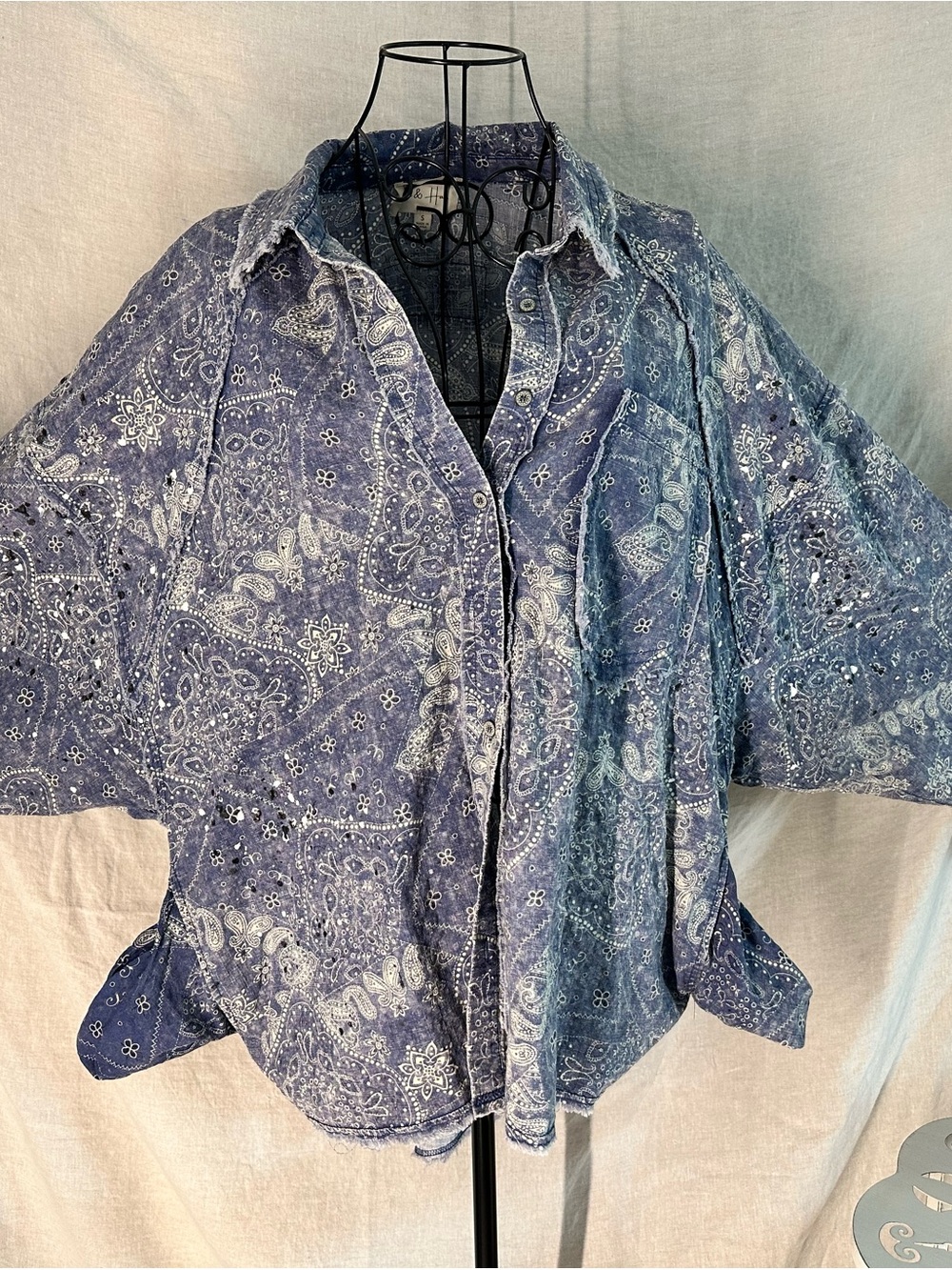 Oli & Hali Navy and White Bandana Print Shirt with pockets